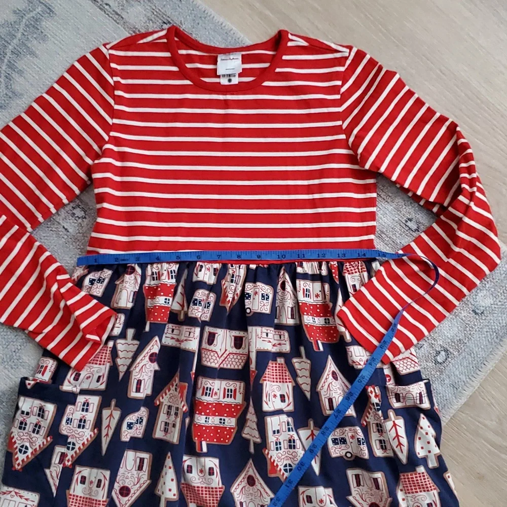 Hanna Andersson Girls Holiday Mixie Playdress Gingerbread Village Dress Sz12
